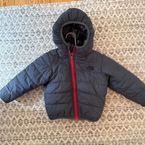 The North Face Gray Puffer Jacket with Red Zipper